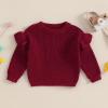 Mubineo Baby Girl Winter Clothes Basic Plain Cute Ruffle Sweater Toddler Kids Pullover Long Sleeve Newborn Sweaters (Wine Red, 0-3 Months) view 2