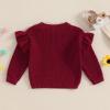 Mubineo Baby Girl Winter Clothes Basic Plain Cute Ruffle Sweater Toddler Kids Pullover Long Sleeve Newborn Sweaters (Wine Red, 0-3 Months) view 3