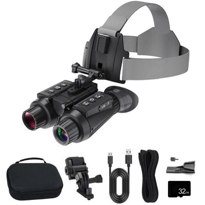 WGFXYBFY 3D Helmet Mounted Night Vision Binoculars, 4K Rechargeable Night Vision Goggles for Adults, 8X Digital Zoom, with 32GB Memory Card to Save Photos and Videos, for Camping