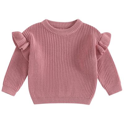 Mubineo Baby Girl Winter Clothes Basic Plain Cute Ruffle Sweater Toddler Kids Pullover Long Sleeve Newborn Sweaters (Dark Pink, 18-24 Months)