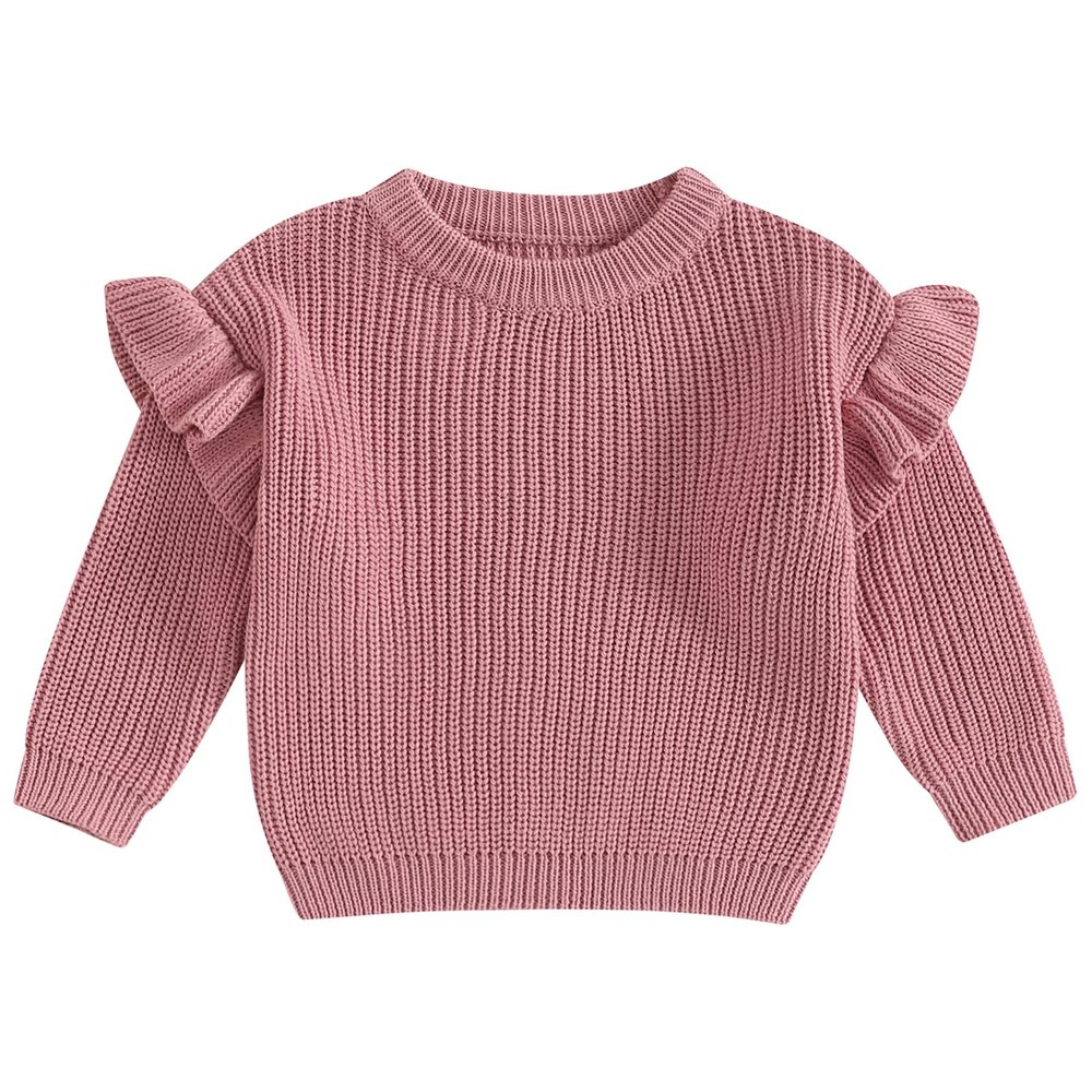 Mubineo Baby Girl Winter Clothes Basic Plain Cute Ruffle Sweater Toddler Kids Pullover Long Sleeve Newborn Sweaters (Dark Pink, 18-24 Months)