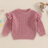 Mubineo Baby Girl Winter Clothes Basic Plain Cute Ruffle Sweater Toddler Kids Pullover Long Sleeve Newborn Sweaters (Dark Pink, 18-24 Months) view 2