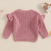 Mubineo Baby Girl Winter Clothes Basic Plain Cute Ruffle Sweater Toddler Kids Pullover Long Sleeve Newborn Sweaters (Dark Pink, 18-24 Months) view 3