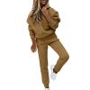 2 Piece Casual Sweatsuits Women Thicken Warm Lounge Set Hooded Pullover Jogger Pants Outdoor Workout Tracksuit Sets Brown view 1