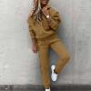 2 Piece Casual Sweatsuits Women Thicken Warm Lounge Set Hooded Pullover Jogger Pants Outdoor Workout Tracksuit Sets Brown view 2