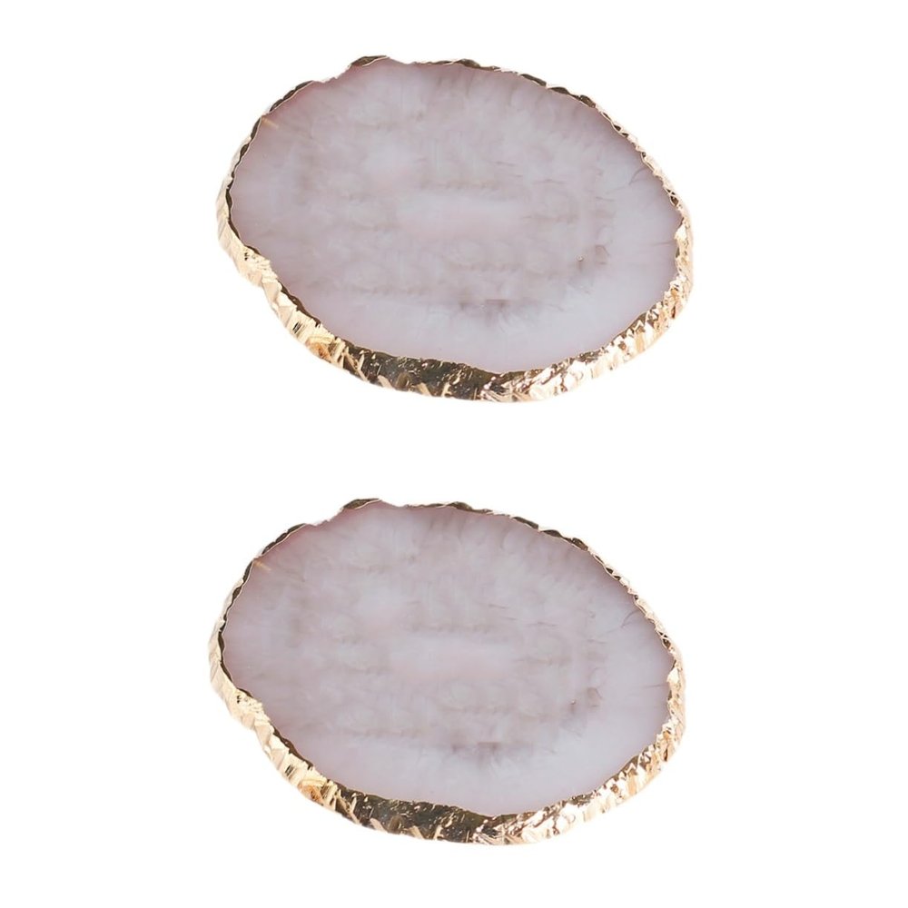 WESIEVYA 2pcs Jewelry Storage Tray Golden Rim Agate Design Organizer for Earrings Necklaces and Elegant Black Display Dish for Home Decor and Giving