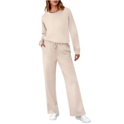 2 Piece Outfits Women Workout Lounge Set Crewneck Hoodie Sweatshirt Wide Leg Pants Soft Running Tracksuit Sweatsuit