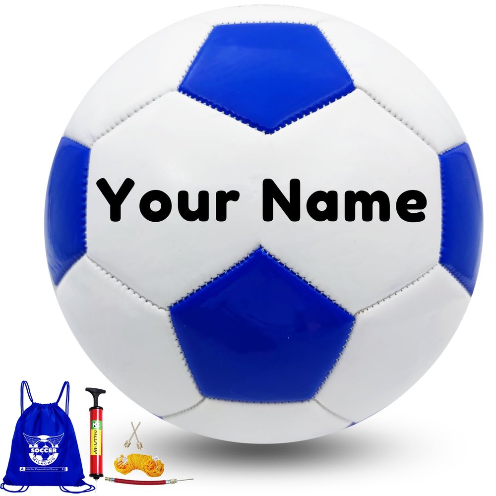 KPASON Personalized Soccer Ball Size 5, Customized Blue White Soccer Balls Gift with Name or Text for Coach, Boyfriend, Dad, Mom or Any Soccer Fan