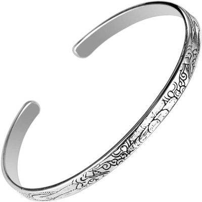XJKGWdlC Friendship Braceletssilver banglesRetro Bangle 925 Silver Bangle Open Bracelet Ethnic Style Carved Pattern Bracelet Bracelet