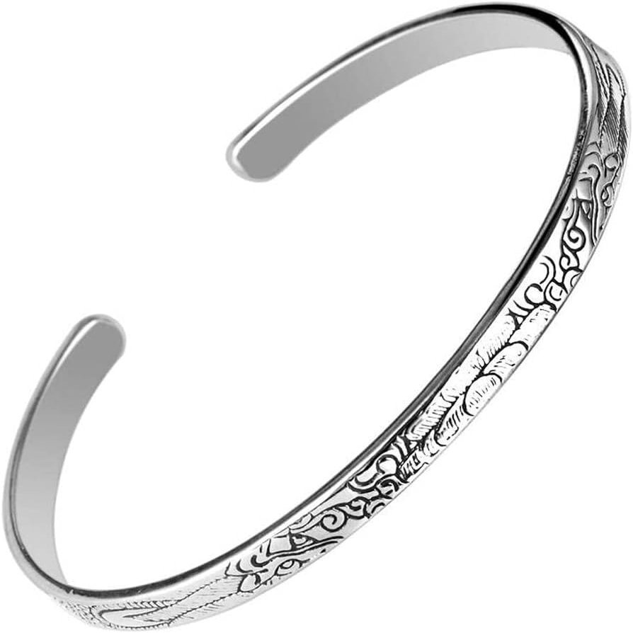 XJKGWdlC Friendship Braceletssilver banglesRetro Bangle 925 Silver Bangle Open Bracelet Ethnic Style Carved Pattern Bracelet Bracelet