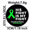 2 Cerebral Palsy Awareness Green Ribbon Round Button Pins, Inspirational Motivational English Phrase HIS FICHT IS MY FIGHT Enamel Pins, Cerebral Palsy Awareness Awareness Alloy Pins view 2
