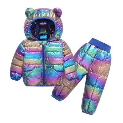 2 Piece Kids Snowsuit Ski Suit Boys Girls Metallic Hooded Puffer Jacket Lightweight Packable (Metallic, 5-6 Years)