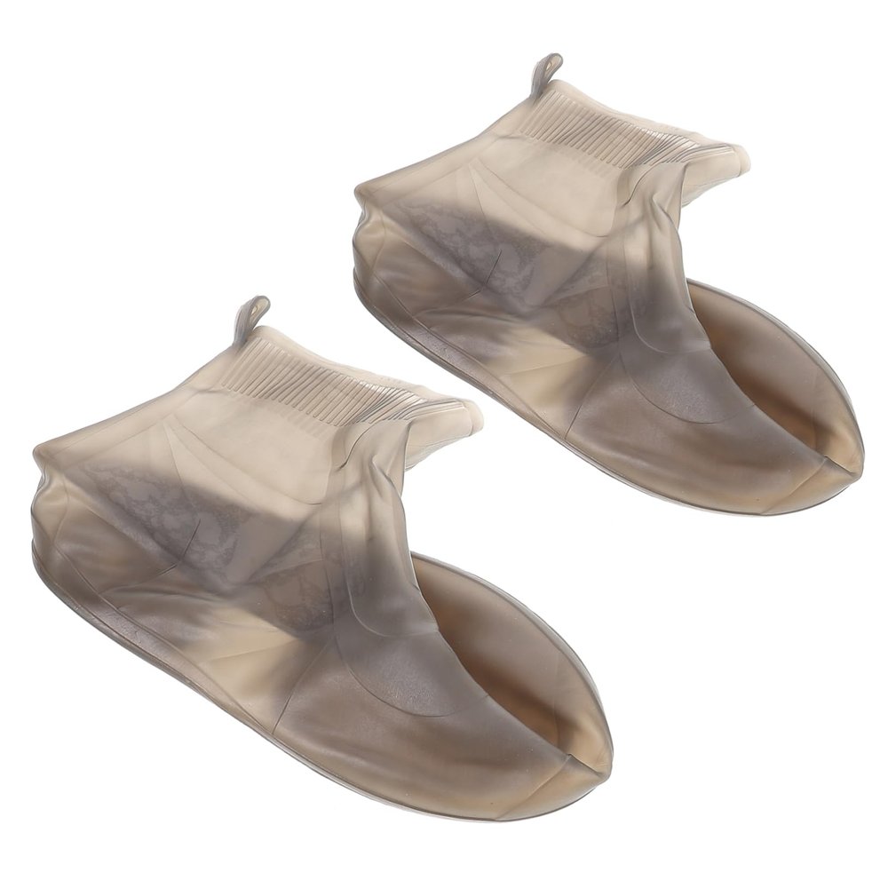 CATIEBYE 1pair Silicone Shoe Covers for Men Women Reusable Rainproof Overshoes Non- Design for Outdoor Use Wet Days Tea Color