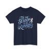 Tis The Season to Be Running T-Shirt Holiday Runner Ugly Sweater Runs Turkey Trots Graphic Tee for Men Women Athletes Navy view 1