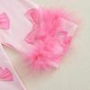 DuAnyozu Toddler Girl Valentines Outfit Satin Pajamas Feather Trim Sleeve Top Pants Kids Little Girls 2Pcs Pjs Sleepwear (Pink, 3-4 Years) view 2