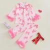 DuAnyozu Toddler Girl Valentines Outfit Satin Pajamas Feather Trim Sleeve Top Pants Kids Little Girls 2Pcs Pjs Sleepwear (Pink, 3-4 Years) view 3