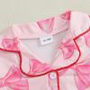 DuAnyozu Toddler Girl Valentines Outfit Satin Pajamas Feather Trim Sleeve Top Pants Kids Little Girls 2Pcs Pjs Sleepwear (Pink, 3-4 Years) view 4