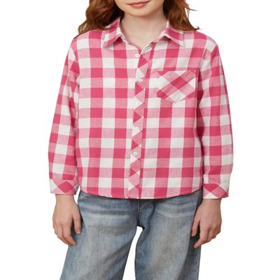 Betusline Girls' Plaid Flannel Shirt, Kids Long Sleeve Button Button Shirts Tops, F Pink & White #17-8 Years= Tag 140