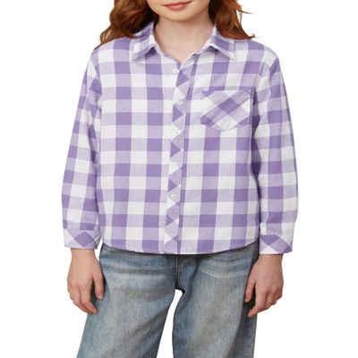 Betusline Girls' Plaid Flannel Shirt, Kids Long Sleeve Button Button Shirts Tops, F Purple & White #12-3 Years= Tag 100