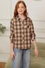 Betusline Girls' Plaid Flannel Shirt, Kids Long Sleeve Button Button Shirts Tops, F Khaki & Brown #110-11 Years= Tag 170 view 3