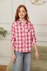 Betusline Girls' Plaid Flannel Shirt, Kids Long Sleeve Button Button Shirts Tops, F Pink & White #111-12 Years= Tag 180 view 3