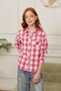 Betusline Girls' Plaid Flannel Shirt, Kids Long Sleeve Button Button Shirts Tops, F Pink & White #111-12 Years= Tag 180 view 4