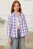 Betusline Girls' Plaid Flannel Shirt, Kids Long Sleeve Button Button Shirts Tops, F Purple & White #111-12 Years= Tag 180 view 2
