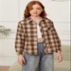 Betusline Girls' Plaid Flannel Shirt, Kids Long Sleeve Button Button Shirts Tops, F Khaki & Brown #13-4 Years= Tag 110 view 2