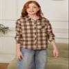 Betusline Girls' Plaid Flannel Shirt, Kids Long Sleeve Button Button Shirts Tops, F Khaki & Brown #13-4 Years= Tag 110 view 3