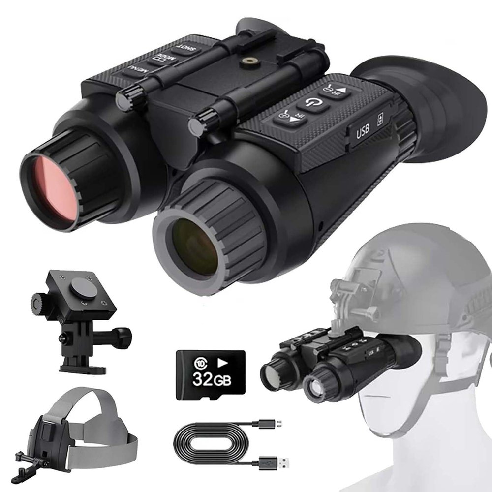SKIOVEMI Head-Mounted Night Vision Goggles for Adults, NV8300 Military Tactical 3D 36MP 4K Digital Infrared Night Vision Binoculars, 8X Digital 7 Infrared Hunting Telescope with 32GB Memory Card