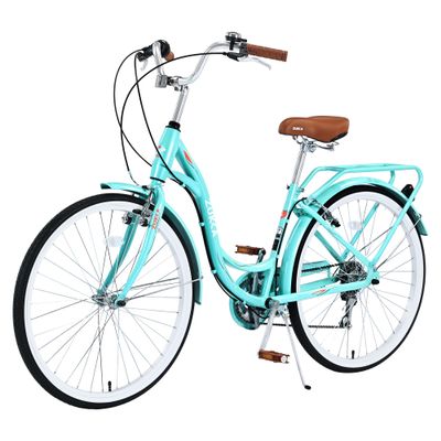 BALINGE 24 Inch Cruiser Bicycle with 7 SpeedBeach Cruiser Bike for Women24 Womans Bike PinkHybrid Cruiser Bike 7 Speeds Trek Hybrid Bike for Women,Cyan, 24 Inch