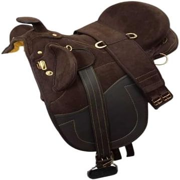 BNB International Synthetic Suede Australian English Stock Horse Saddle Collection Horse Rider with Horn Equestrian Trail Tack Get Matching Girth & Stirrups Size 10"-18" inches Seat, STOCK02 (13.5)
