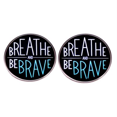 2 Inspirational English Phrase Round Button Pins,BREATHE AND BEBRAVE Enamel Pins,Self Motivational Alloy Badge