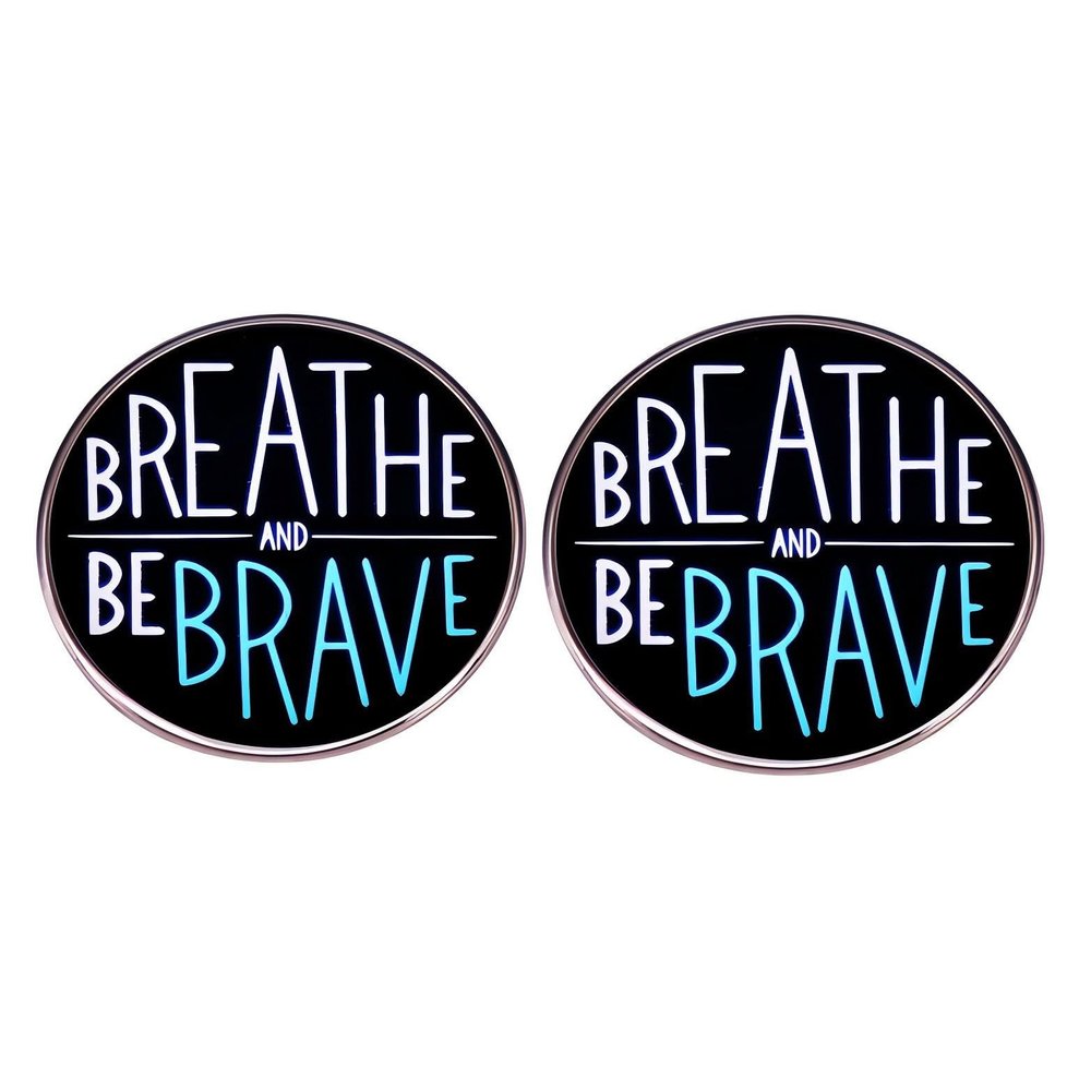2 Inspirational English Phrase Round Button Pins,BREATHE AND BEBRAVE Enamel Pins,Self Motivational Alloy Badge