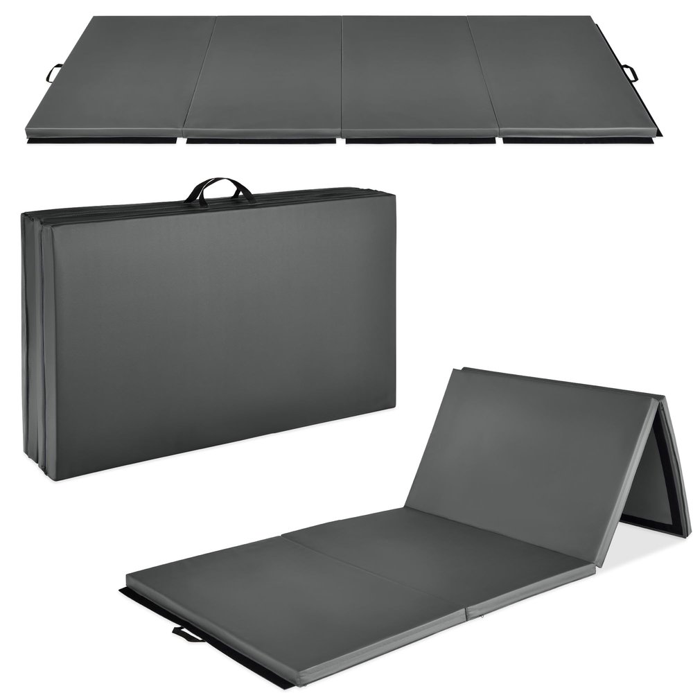Best Choice Products 10ftx4ftx2in Folding Gym Mat 4-Panel Exercise Gymnastics Tumbling Workout Fitness Floor Mats w/Carrying Handles - Charcoal
