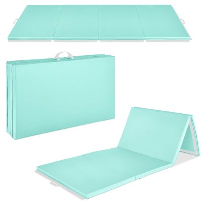 Best Choice Products 10ftx4ftx2in Folding Gym Mat 4-Panel Exercise Gymnastics Tumbling Workout Fitness Floor Mats w/Carrying Handles - Aqua
