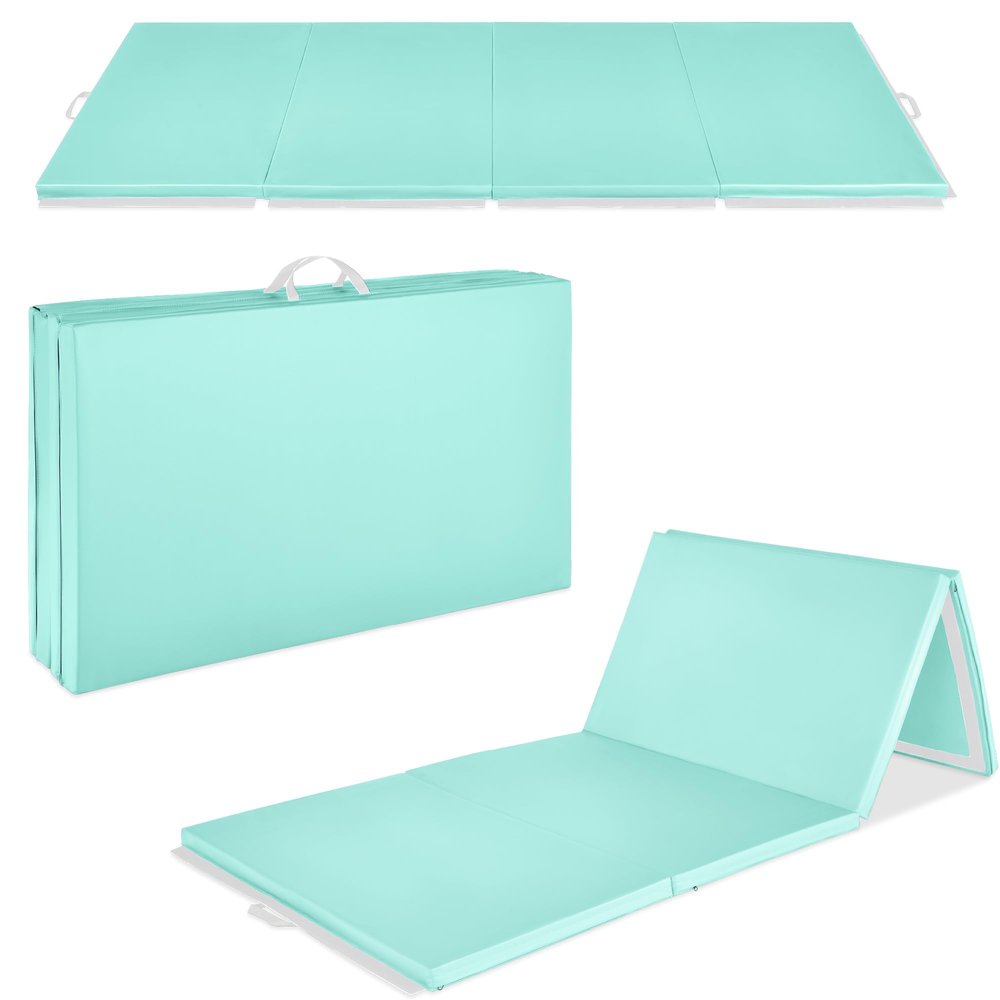 Best Choice Products 10ftx4ftx2in Folding Gym Mat 4-Panel Exercise Gymnastics Tumbling Workout Fitness Floor Mats w/Carrying Handles - Aqua