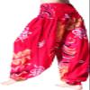 Full Funk Rayon Smock Waist Harem Baggy Pants Pocket Straight Yoga Clothes Women Mixed Bright Patterns, Small-Medium, Flower C - Folly Red view 2