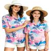 SANGTREE Girls & Women's Hawaiian Shirts Button Down Short Sleeve Floral Tropical Shirt Beach Vacation Blouse Tops, Neon Purple, 12-13 Years= Tag 170 view 1