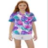 SANGTREE Girls & Women's Hawaiian Shirts Button Down Short Sleeve Floral Tropical Shirt Beach Vacation Blouse Tops, Neon Purple, 12-13 Years= Tag 170 view 2