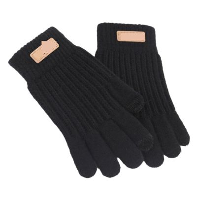LUOHANUS Men Women Knitted Gloves Black Winter Male Thicken Warm Solid Stripe Mitten Autumn Work Glove(Black)