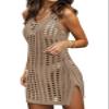 Bellelily Swimsuit Coverup for Women Bathing Suit Cover ups Crochet Beach Tank Dress Hollow Out Slit Bikini Cover Up Sleeveless Dresses Khaki view 1