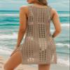 Bellelily Swimsuit Coverup for Women Bathing Suit Cover ups Crochet Beach Tank Dress Hollow Out Slit Bikini Cover Up Sleeveless Dresses Khaki view 2