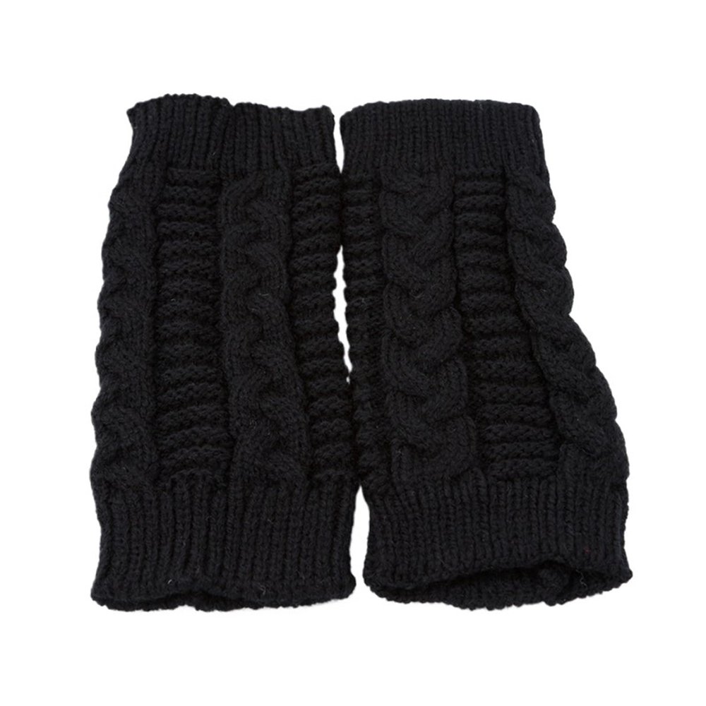 LUOHANUS Knitted Half Finger Gloves Women's Warm Soft Winter Gloves for Girl(Black)
