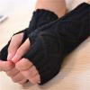 LUOHANUS Knitted Half Finger Gloves Women's Warm Soft Winter Gloves for Girl(Black) view 2