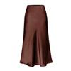 RanRui Women's Satin High Waisted Maxi Skirt Satin Dress high Waist Drawstring Strap Solid Color Skirt Elegant A-Line Long Skirt, Formal Evening Dress (6647 Chocolate,L) view 1