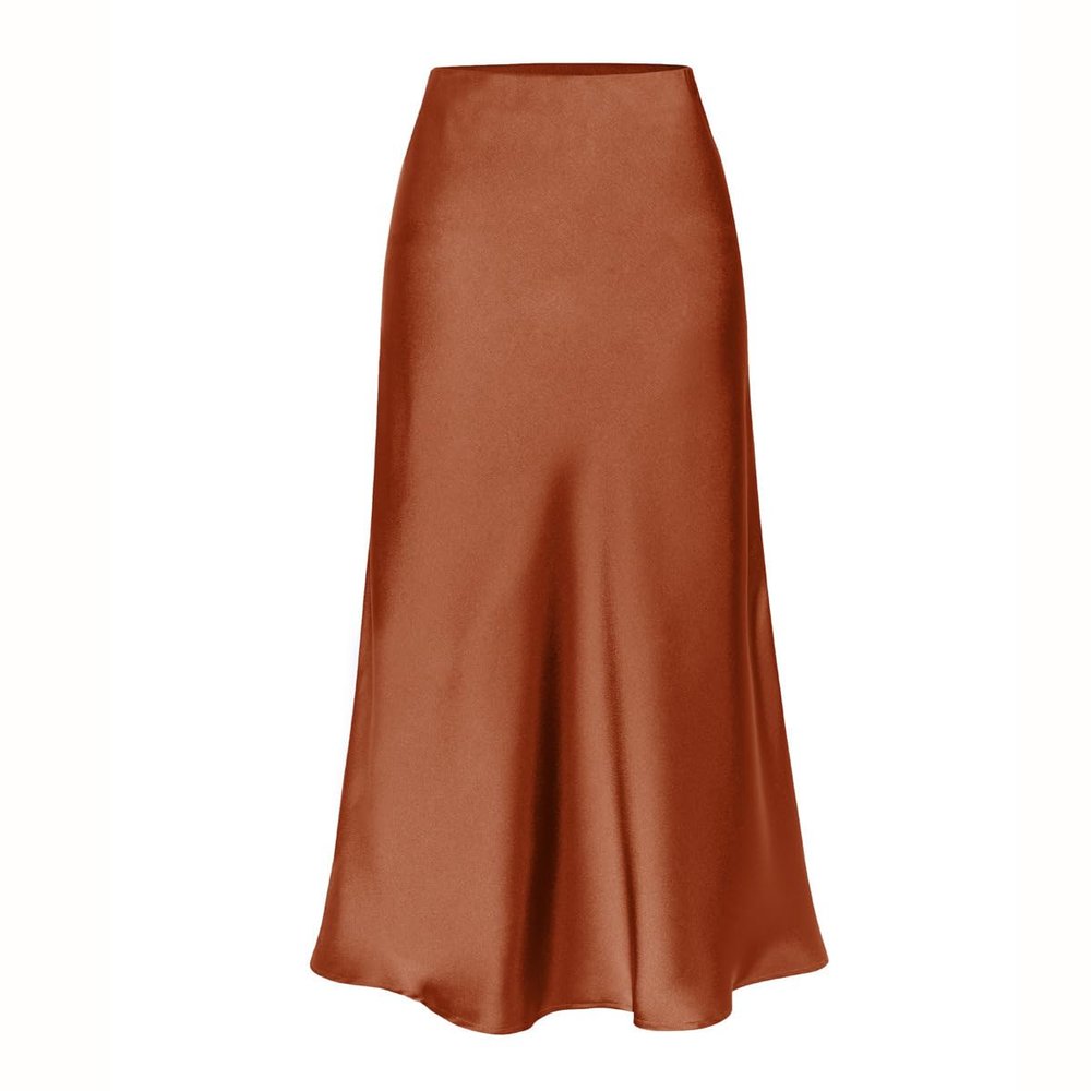 RanRui Women's Satin High Waisted Maxi Skirt Satin Dress high Waist Drawstring Strap Solid Color Skirt Elegant A-Line Long Skirt, Formal Evening Dress (6647 Brown,S)
