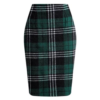 RanRui Women's Plaid Mini Skirt Pencil Skirt Plaid Skirt Autumn and Winter high Waist Tight Knee Length Wool mid-Length Skirt High Waisted Bodycon Pencil Skirt, (Dark green1,XL)