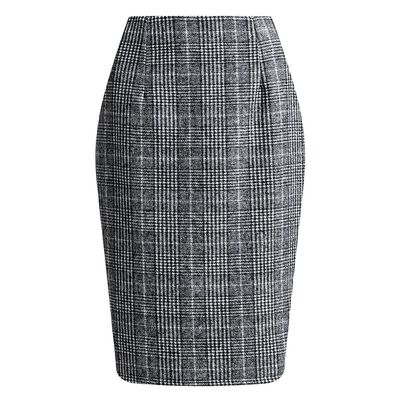RanRui Women's Plaid Mini Skirt Pencil Skirt Plaid Skirt Autumn and Winter high Waist Tight Knee Length Wool mid-Length Skirt High Waisted Bodycon Pencil Skirt, (Lattice Black,S)