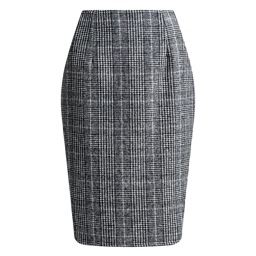 RanRui Women's Plaid Mini Skirt Pencil Skirt Plaid Skirt Autumn and Winter high Waist Tight Knee Length Wool mid-Length Skirt High Waisted Bodycon Pencil Skirt, (Lattice Black,S)